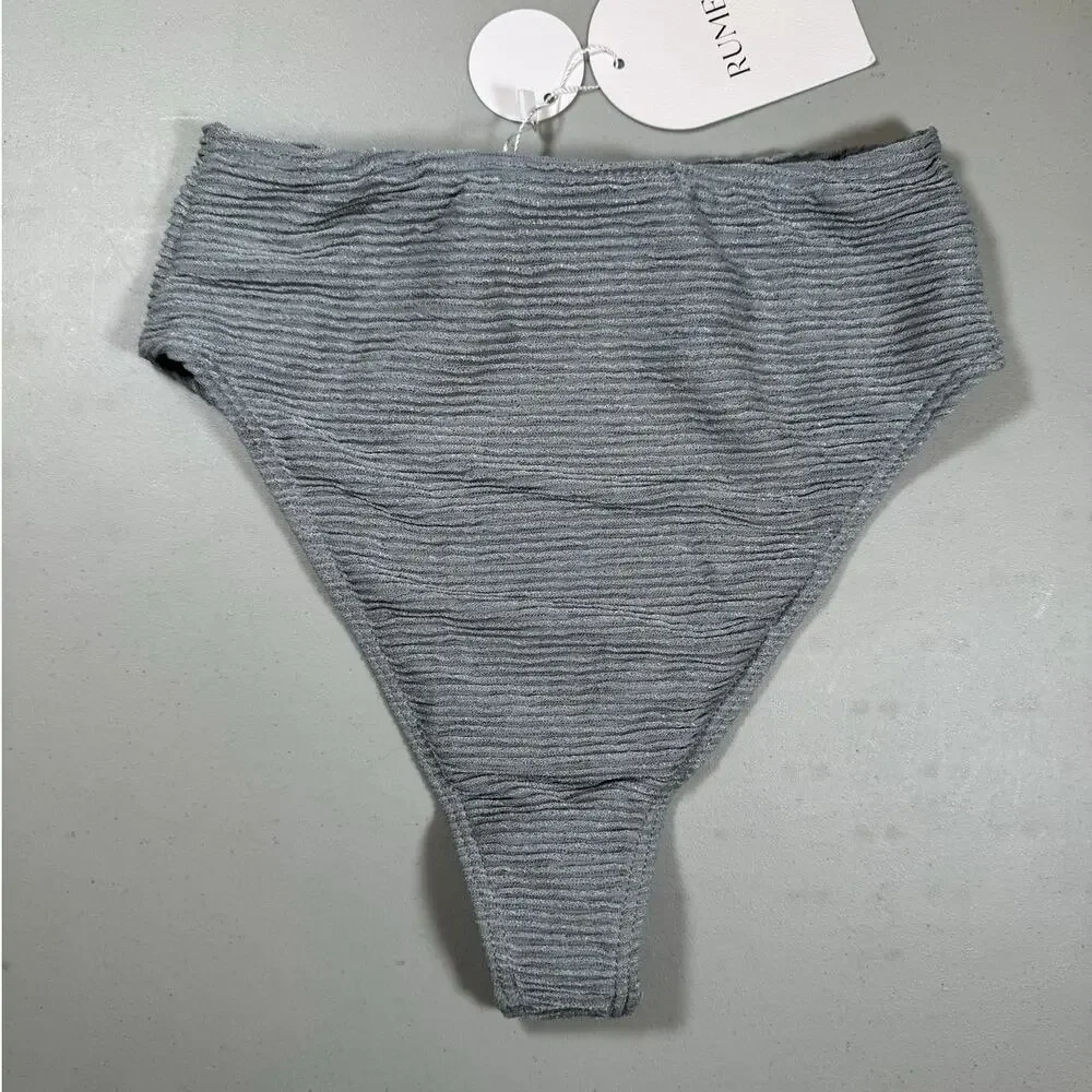 NWT RUMER The Label 3 Piece Bikini Set Gray Ribbed Fabric Size Small